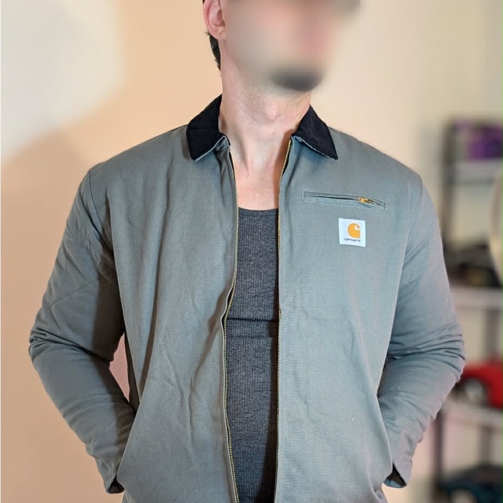 Carhartt Green Gray Zip-Front Jacket with Black Collar